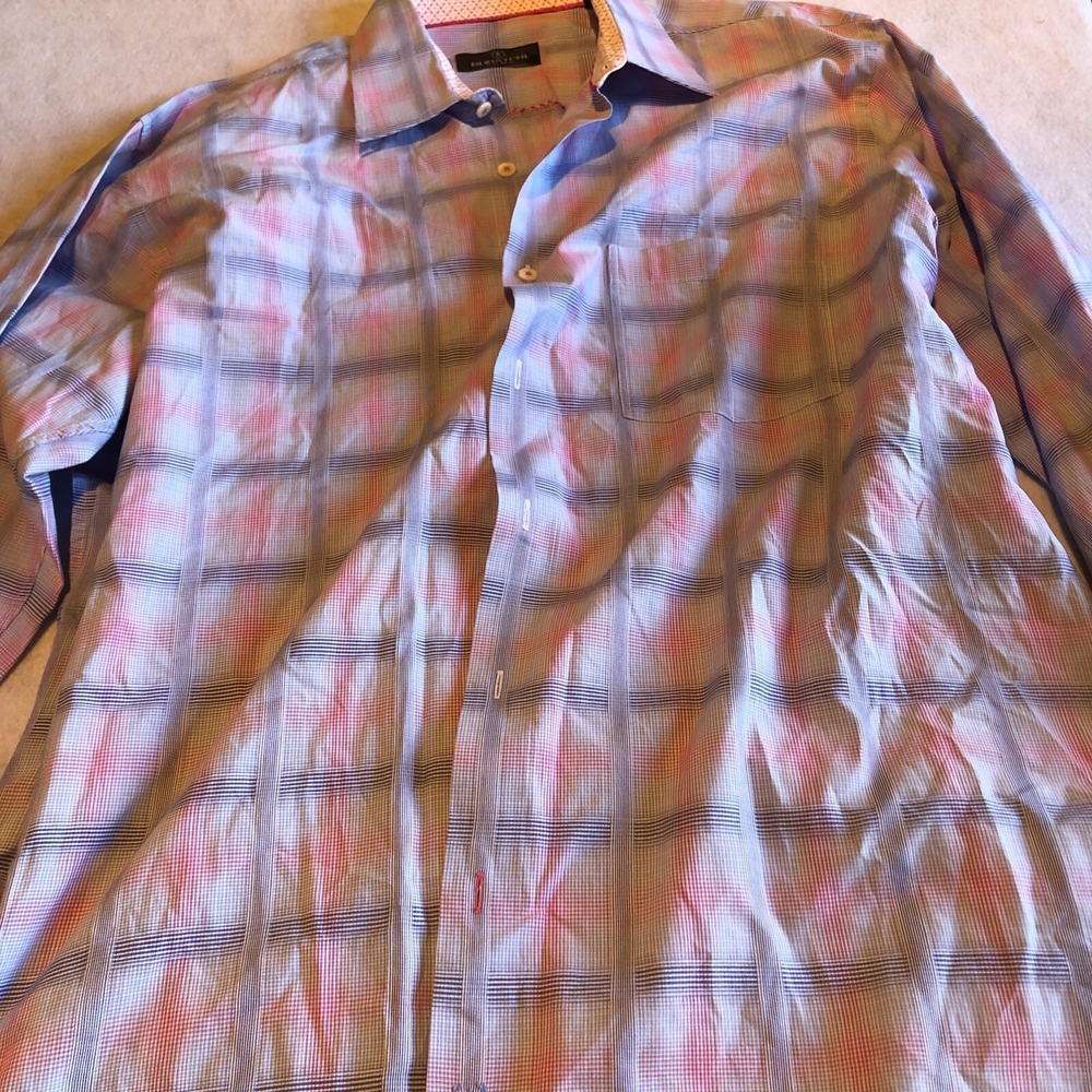 Bugatchi Uomo XL Mens Shirt Long Sleeve Rolled Cuffs Multicolored Plaid Preowned